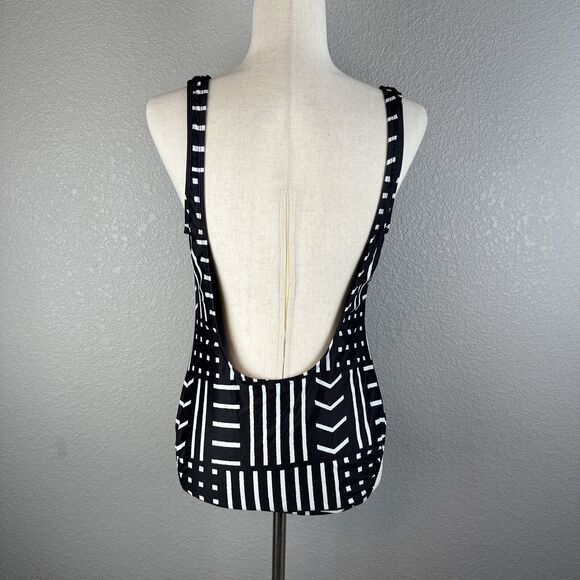 Madewell x Giejo Scoop Neck One Piece Swimsuit Size Large Black White Low Back - Picture 4 of 7